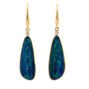 14K Yellow Gold Australian Andamooka Doublet Opal Earrings with Diamonds